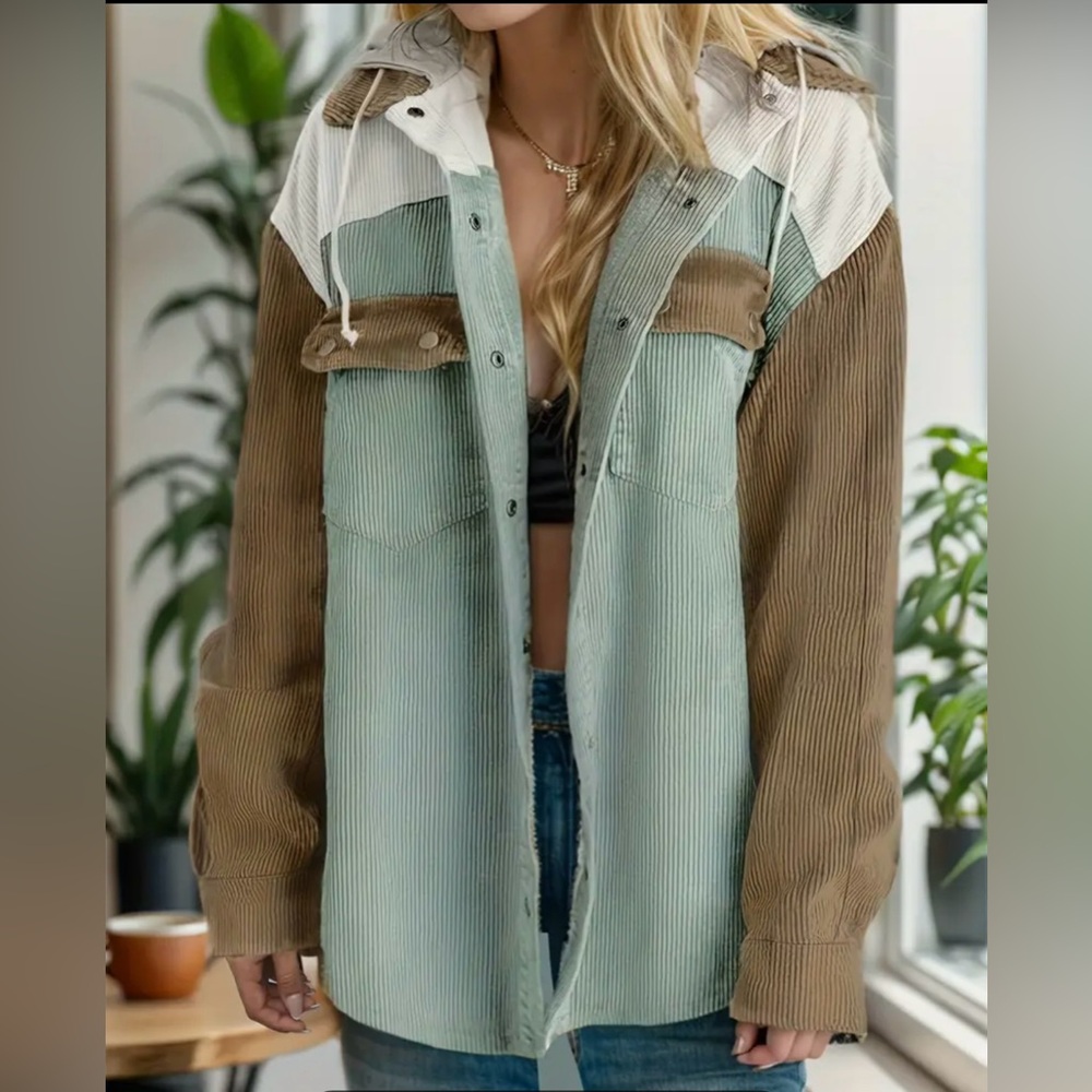 Hooded color block fall drawstring jacket XXL